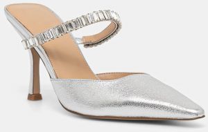 Kožené šľapky Steve Madden Brecki-R strieborná farba, na vysokom podpätku, 11003897