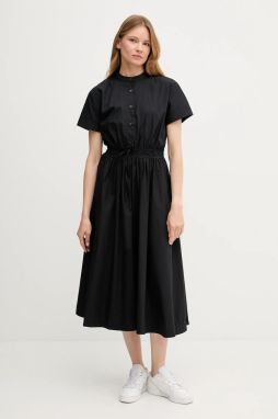 Bavlnené šaty Tommy Hilfiger čierna farba, midi, áčkový strih, WW0WW45835