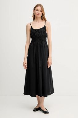 Bavlnené šaty Tommy Hilfiger čierna farba, midi, áčkový strih, WW0WW45800