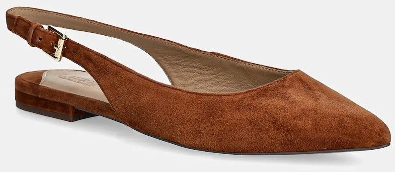 Semišové baleríny Lauren Ralph Lauren Londyn Slbck hnedá farba, s otvorenou pätou, 802967746002