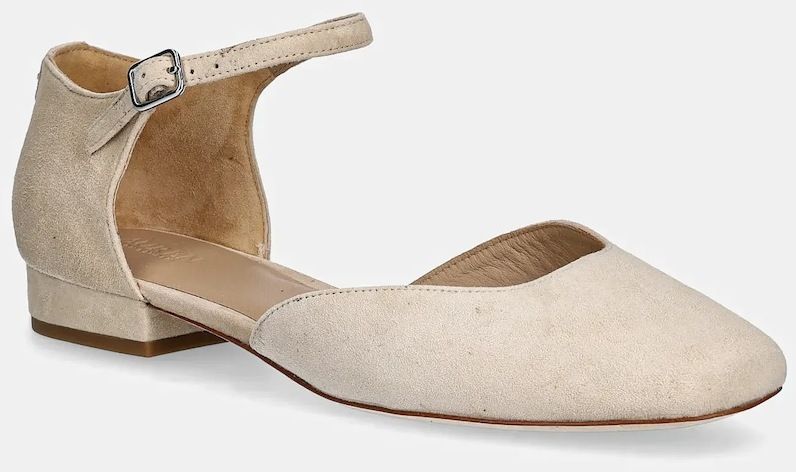 Semišové baleríny Lauren Ralph Lauren Emellie Mj béžová farba, 802974359001