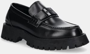 Kožené mokasíny Guess GORIZIA II čierna farba, FMTGOR LEA14
