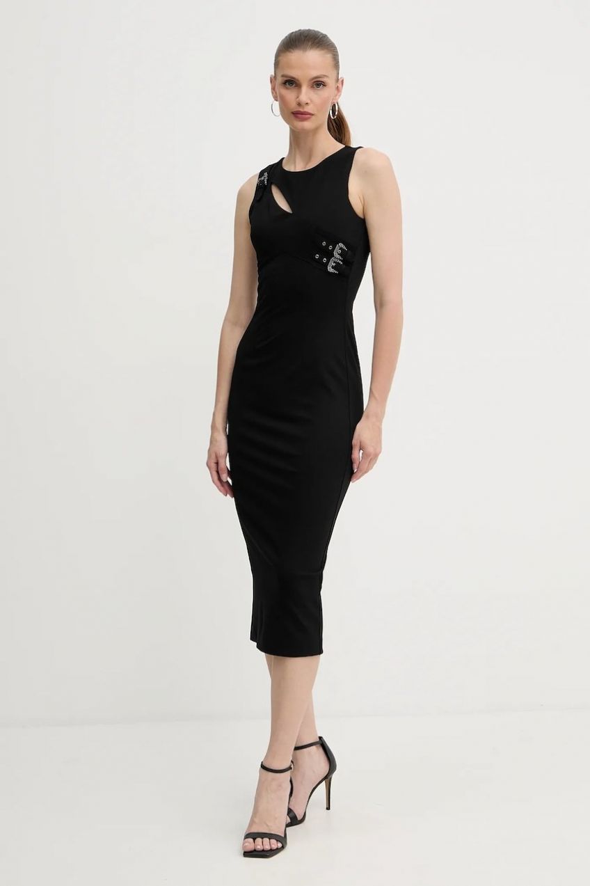 Šaty Versace Jeans Couture čierna farba, midi, priliehavé, 79HAO908 J0092