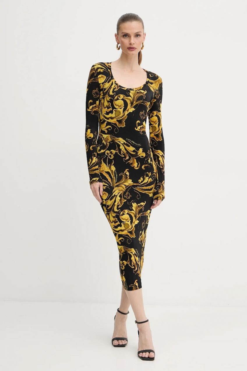 Šaty Versace Jeans Couture čierna farba, midi, priliehavé, 79HAO920 JS500