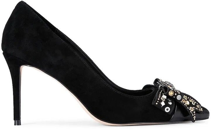 Semišové lodičky Kurt Geiger London Belgravia Stud Bow čierna farba, 4710905309