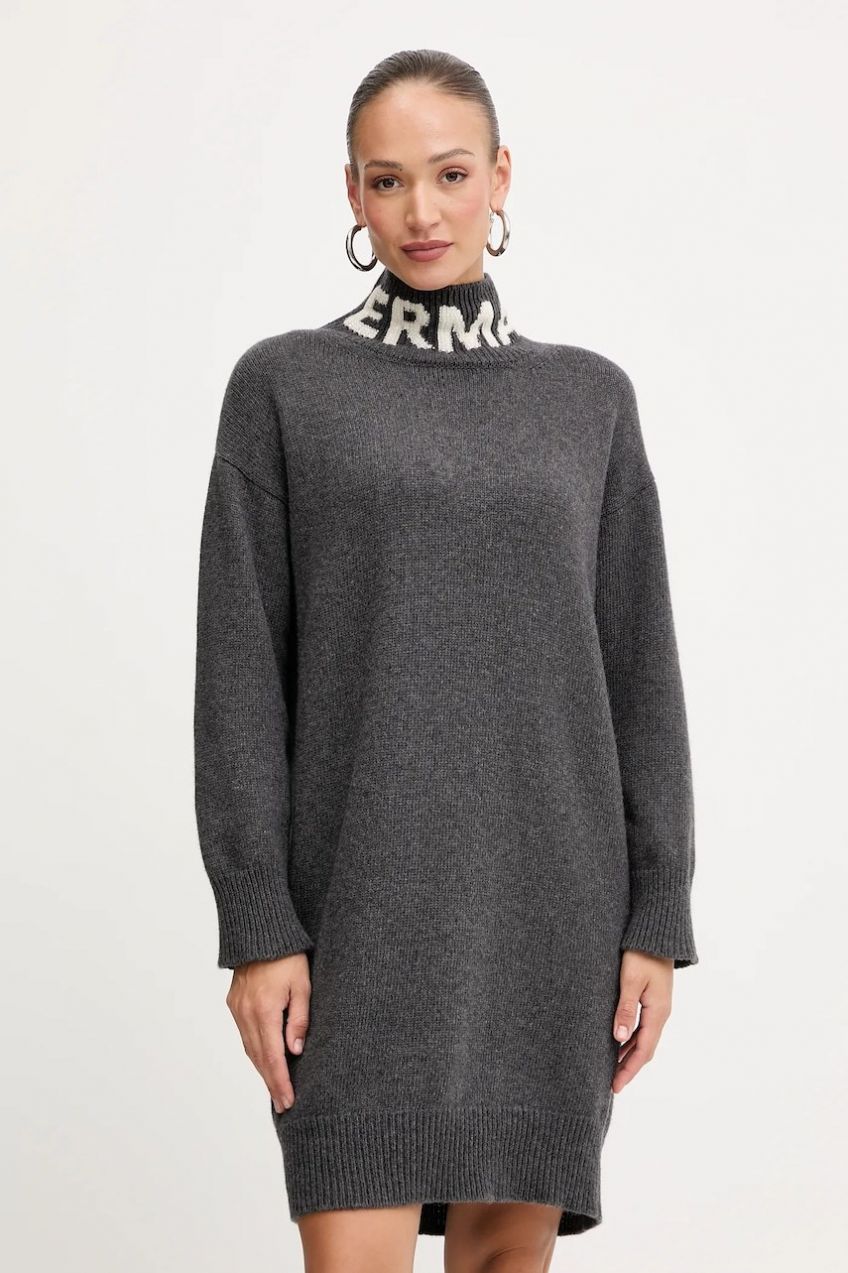 Vlnené šaty Ermanno Scervino šedá farba, mini, oversize, 57TQ026EO1