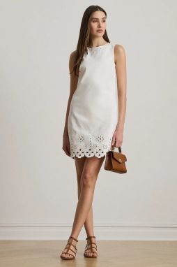 Bavlnené šaty Lauren Ralph Lauren biela farba, mini, rovný strih, 200978820