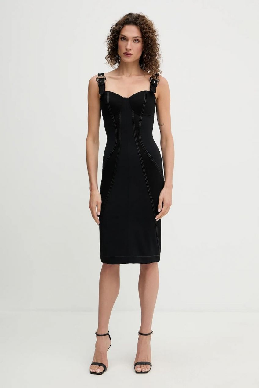 Šaty Versace Jeans Couture čierna farba, midi, priliehavé, 79HAO94M DT037