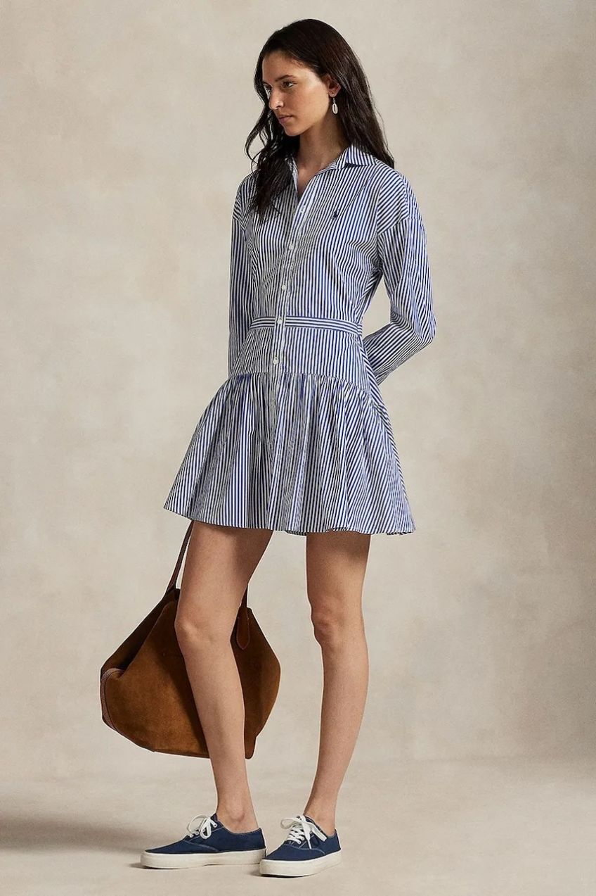Bavlnené šaty Polo Ralph Lauren modrá farba, mini, áčkový strih, 211972052