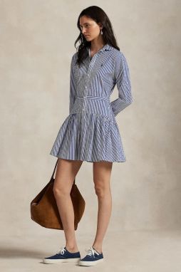 Bavlnené šaty Polo Ralph Lauren modrá farba, mini, áčkový strih, 211972052