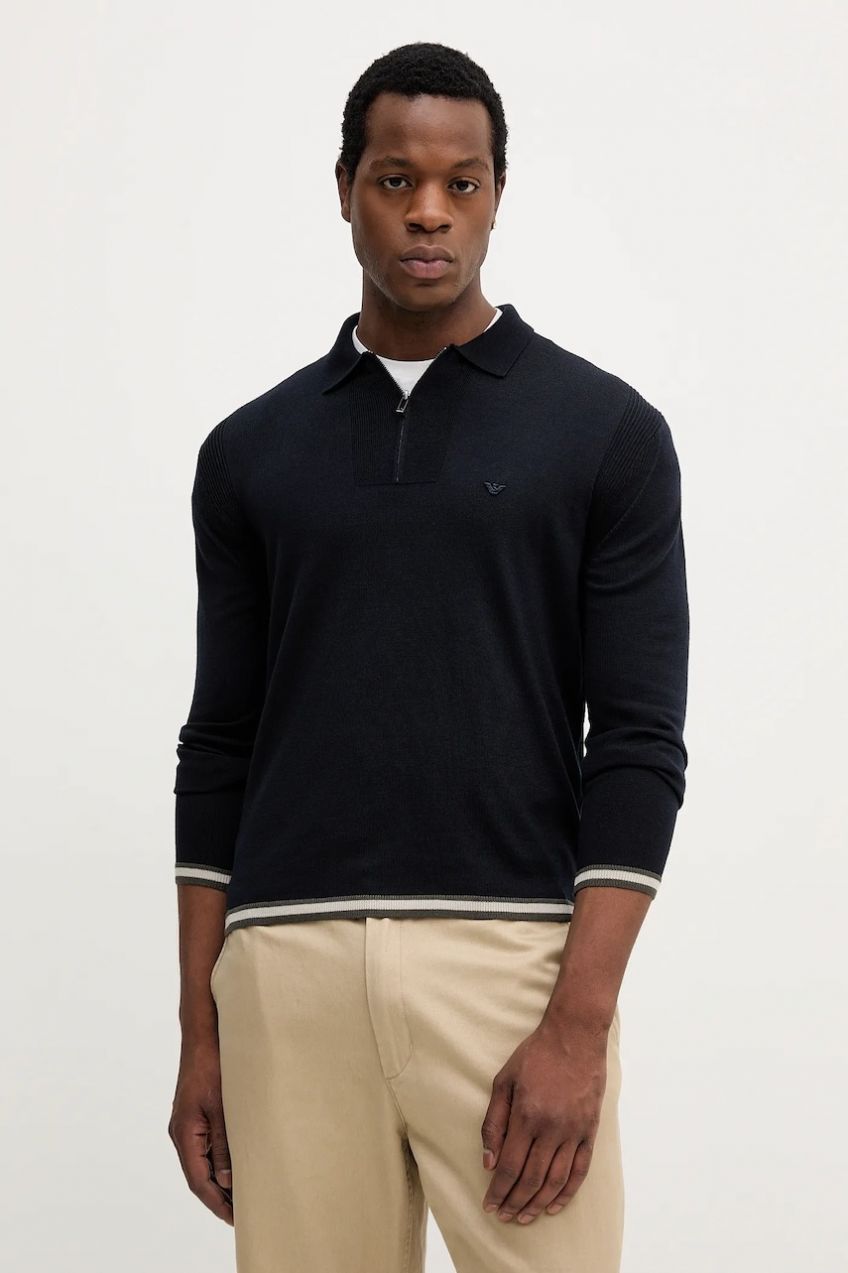 Vlnený sveter Emporio Armani tmavomodrá farba, ľahký, EM001512 AF14158