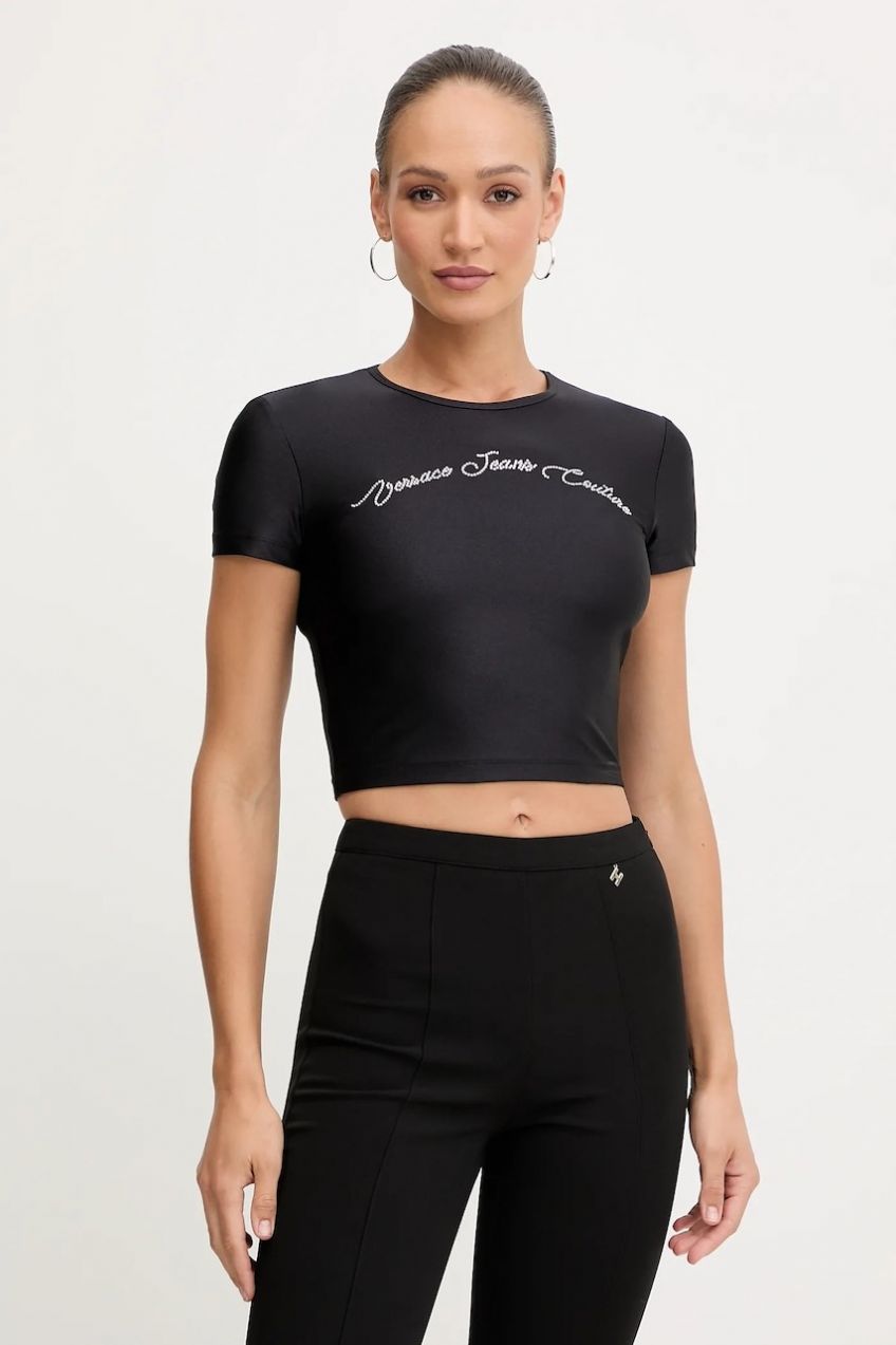 Tričko Versace Jeans Couture dámske, čierna farba, 79HAH6A2 N0008