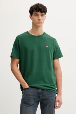 Bavlnené tričko Levi's pánske, zelená farba, jednofarebné, 56605