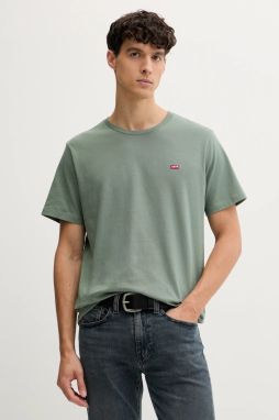 Bavlnené tričko Levi's pánske, zelená farba, jednofarebné, 56605