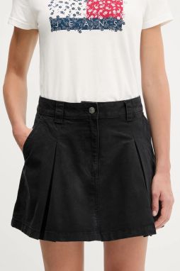 Bavlnená sukňa Tommy Jeans čierna farba, mini, áčkový strih, DW0DW21137