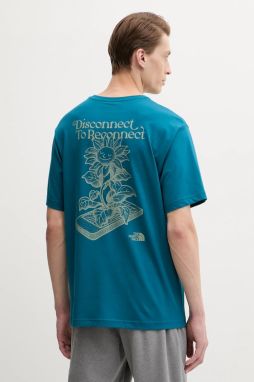Bavlnené tričko The North Face Connect Relaxed pánske, tyrkysová farba, s potlačou, NF0A8E3YBSI1