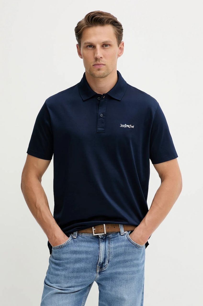 Polo tričko s dlhým rukávom Paul&Shark Knitwear tmavomodrá farba, jednofarebné, 99311004