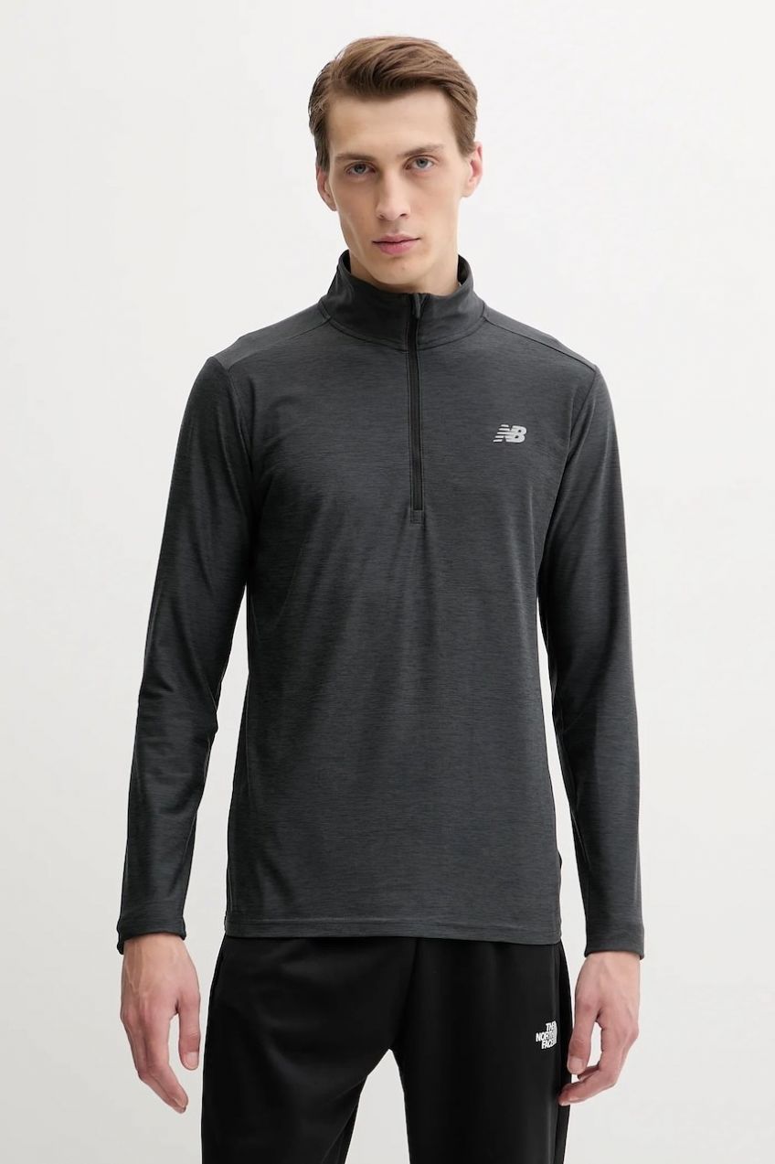 Tréningové tričko s dlhým rukávom New Balance šedá farba, melanžová, MT41915BKH