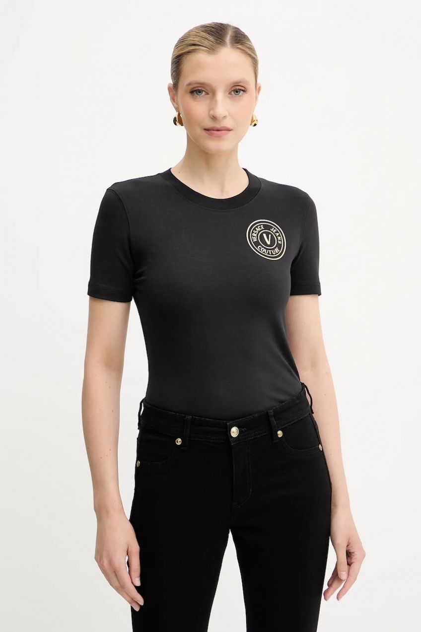 Tričko Versace Jeans Couture dámske, čierna farba, 79HAHT01 CJ03T