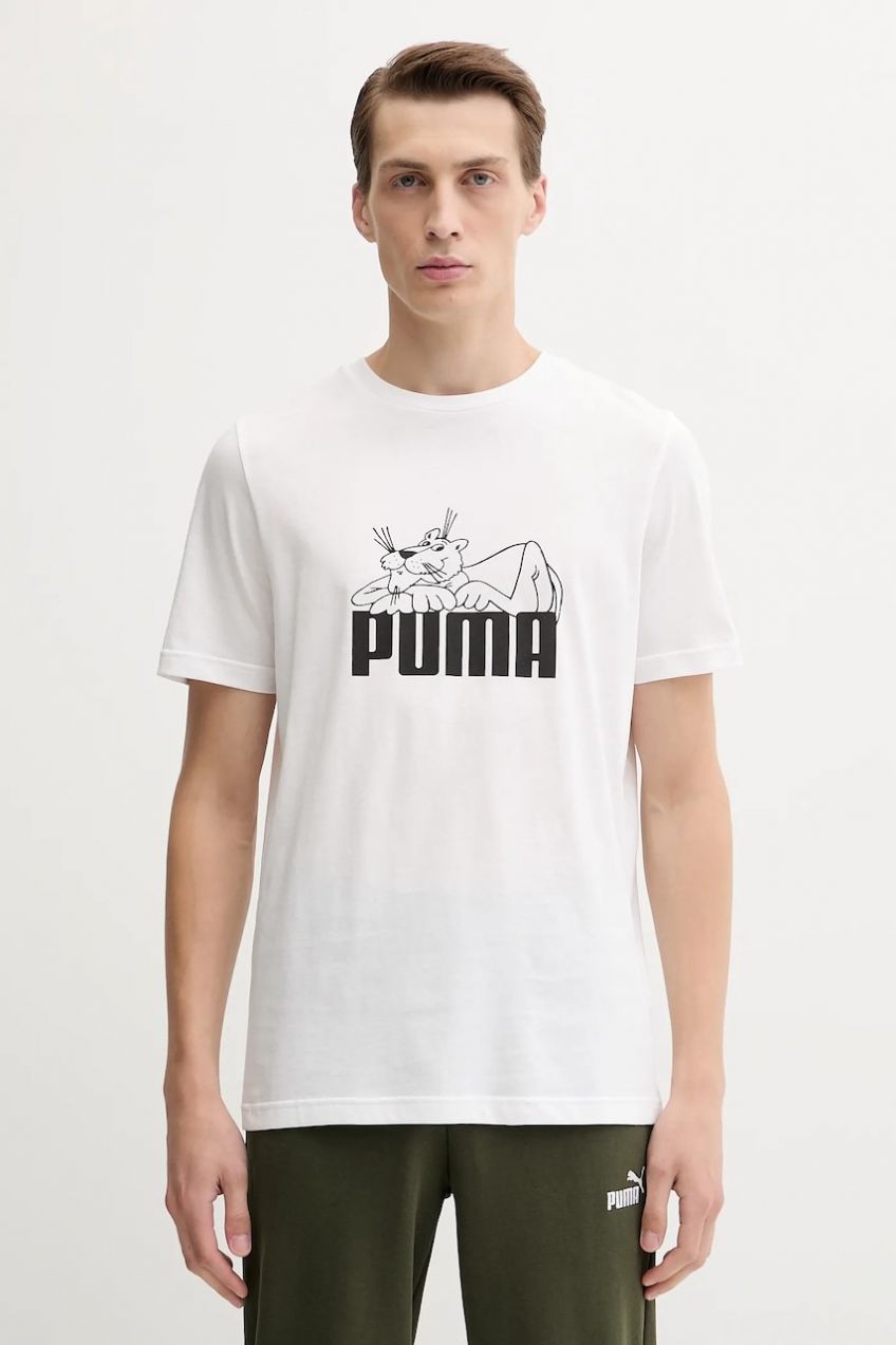 Bavlnené tričko Puma pánske, biela farba, s potlačou, 632087