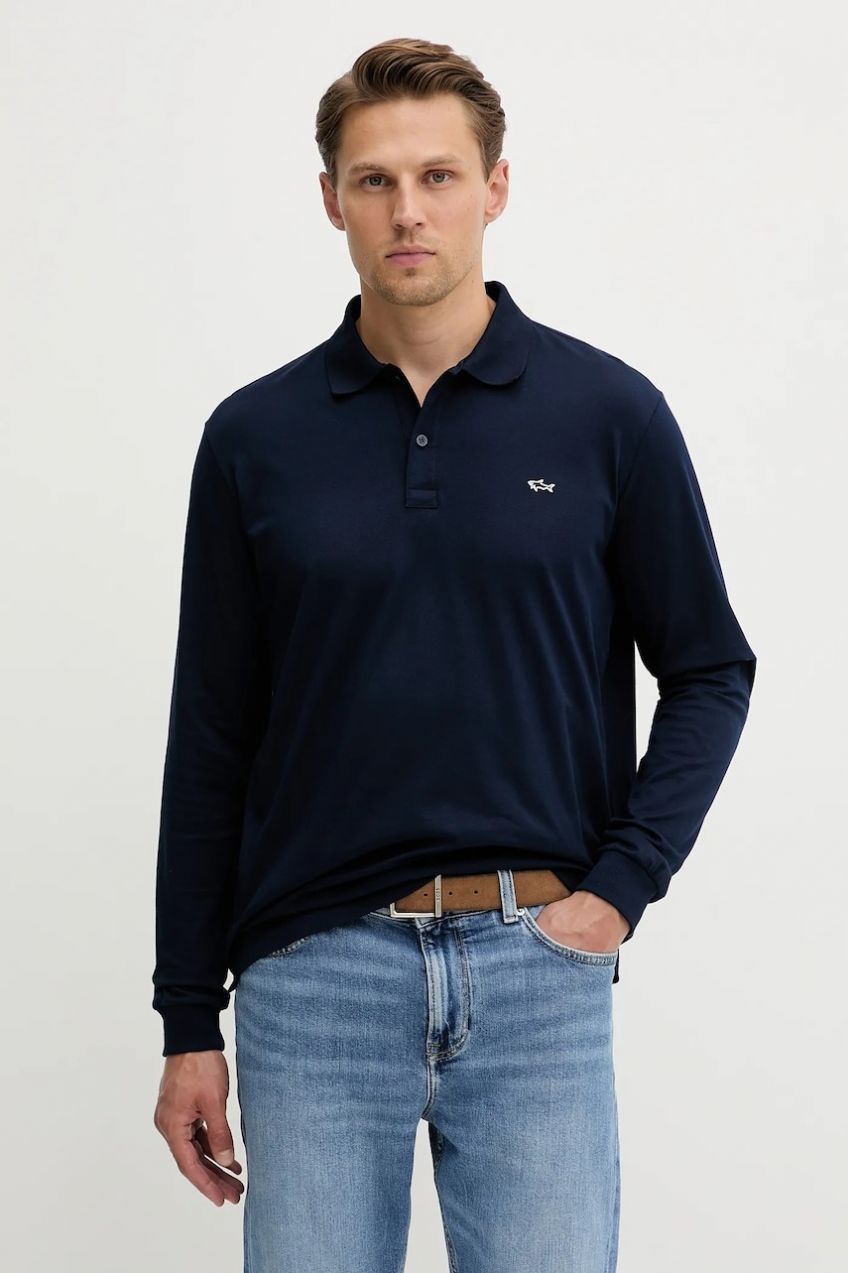 Bavlnené tričko s dlhým rukávom Paul&Shark Knitwear tmavomodrá farba, jednofarebné, 99311003