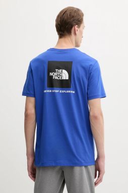 Bavlnené tričko The North Face Redbox pánske, modrá farba, s potlačou, NF0A87NPEF11