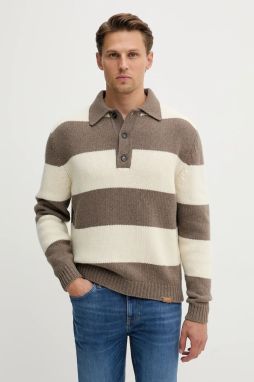 Vlnený sveter Paul&Shark Knitwear hnedá farba, 15311162