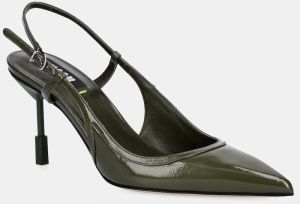 Kožené lodičky MSGM zelená farba, 3941MDS931 818
