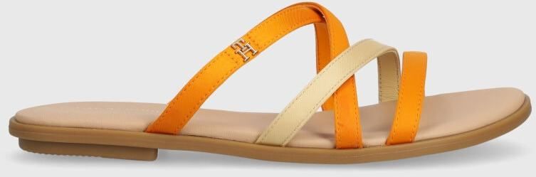 Šľapky Tommy Hilfiger TH STRAP FLAT SATIN SANDAL dámske, oranžová farba, FW0FW08041