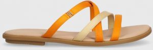Šľapky Tommy Hilfiger TH STRAP FLAT SATIN SANDAL dámske, oranžová farba, FW0FW08041