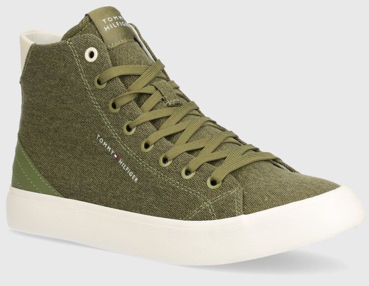 Tenisky Tommy Hilfiger TH HI VULC SUMMER CVS pánske, zelená farba, FM0FM05076