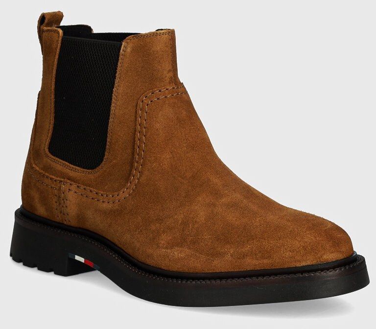Semišové topánky chelsea Tommy Hilfiger HILFIGER COMFORT LWT SUEDE CHEL pánske, hnedá farba, FM0FM05104