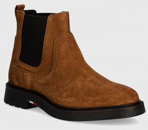 Semišové topánky chelsea Tommy Hilfiger HILFIGER COMFORT LWT SUEDE CHEL pánske, hnedá farba, FM0FM05104