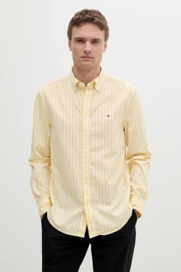 Bavlnená košeľa Tommy Hilfiger pánska, žltá farba, slim, s golierom button-down, MW0MW39159