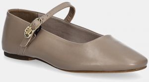 Kožené balerínky Tommy Hilfiger LEATHER MARYJANE BALLERINA béžová farba, FW0FW08651