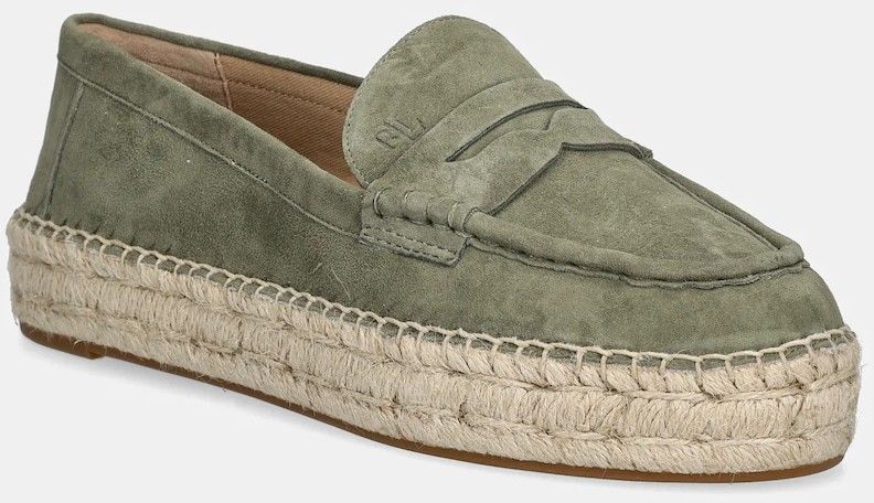 Semišové espadrilky Lauren Ralph Lauren Luize Loafer zelená farba, 802953958008