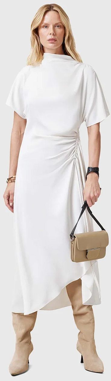 Šaty AllSaints ROSIE biela farba, midi, áčkový strih, W043DC