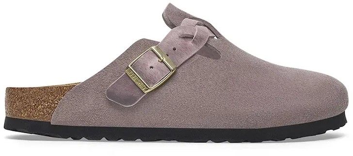 Semišové šľapky Birkenstock Boston Braided dámske, fialová farba, 1029122
