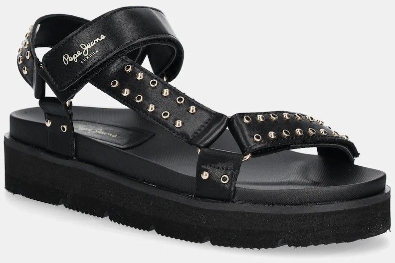 Sandále Pepe Jeans POLA METAL čierna farba, na platforme, PLS90678