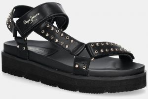 Sandále Pepe Jeans POLA METAL čierna farba, na platforme, PLS90678
