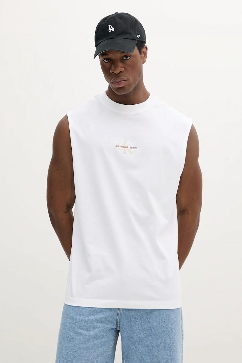 Bavlnené tričko Calvin Klein Jeans biela farba, J30J327493