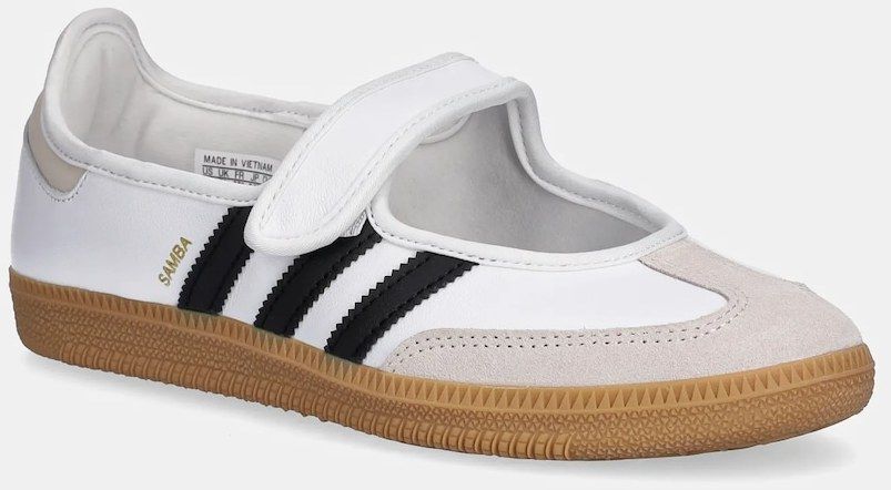 Kožené balerínky adidas Originals Samba Jane biela farba, JR1402