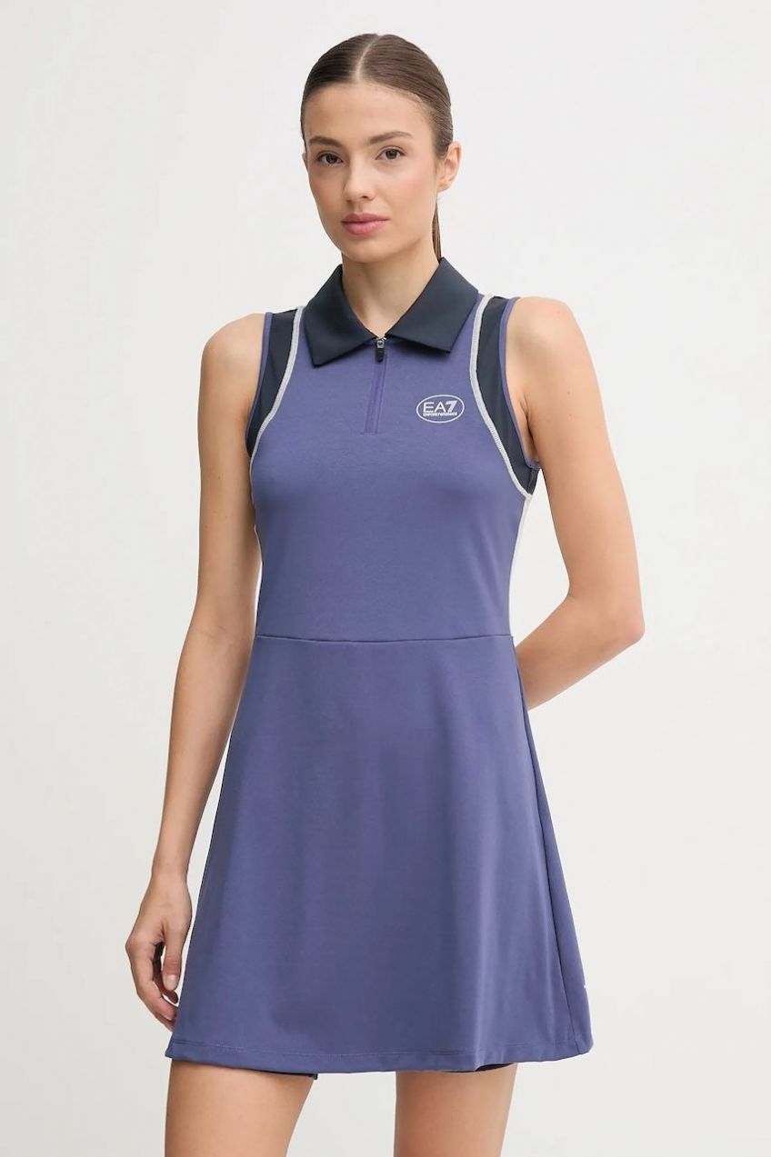 Športové šaty EA7 Emporio Armani tmavomodrá farba, mini, áčkový strih, AF19155.7W000560
