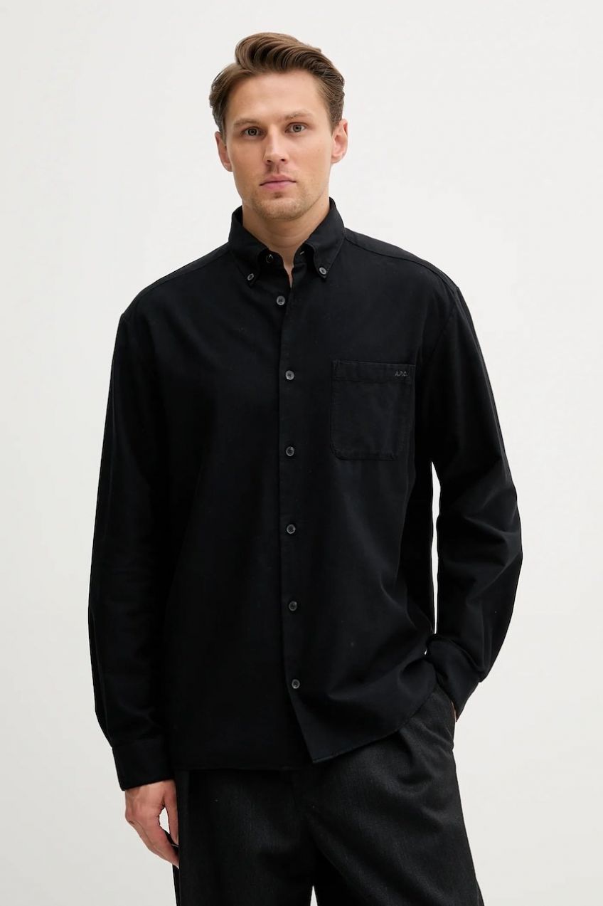 Bavlnená košeľa A.P.C. Chemise Mateo Logo biela farba, voľný strih, s golierom button-down, COHAH.H12599