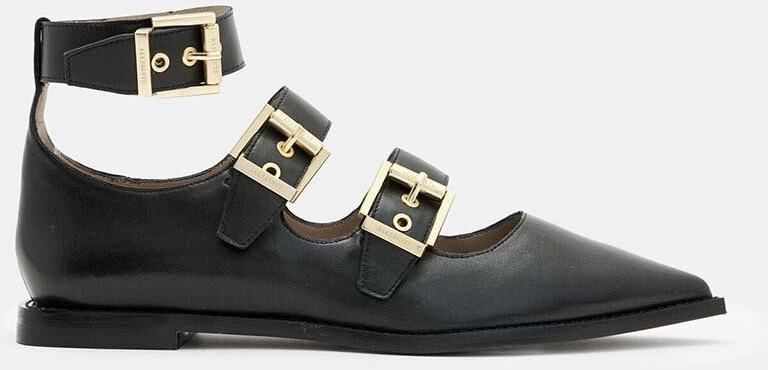 Kožené balerínky AllSaints Susan Buckle Shoe čierna farba, W009FA