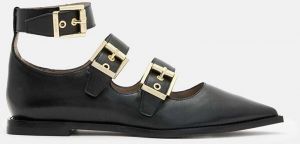 Kožené balerínky AllSaints Susan Buckle Shoe čierna farba, W009FA