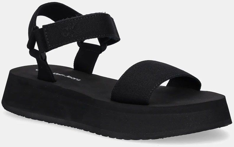 Sandále Calvin Klein Jeans SANDAL VELCRO WEBBING MG dámske, čierna farba, na platforme, YW0YW01693
