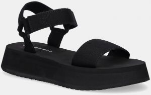 Sandále Calvin Klein Jeans SANDAL VELCRO WEBBING MG dámske, čierna farba, na platforme, YW0YW01693