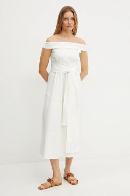 Bavlnené šaty Weekend Max Mara béžová farba, midi, áčkový strih, 2515221036600
