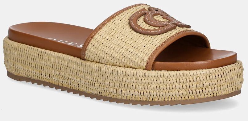 Šľapky Guess LONNEY dámske, hnedá farba, na platforme, FLJLNY FAB19